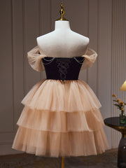 Champagne and Black Sweetheart Short Formal Dress