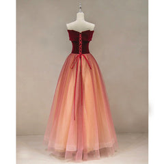 Gradient Red Tulle with Velvet Long Party Dress