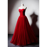Red Sweetheart Tulle Ball Gown Floor Length Formal Dress