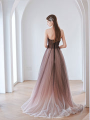 Charming Gradient A-line Pink Beaded Long Evening Gown