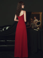 Sexy Wine Red Satin Straps Long Party Dress