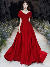Vestido de fiesta largo sencillo de corte A en color rojo vino