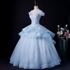 Blue Tulle Ball Gown Off Shoulder Layers Sweet 16 Dress