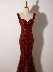 Wine Red Straps Sweetheart Mermaid Long Party Dress