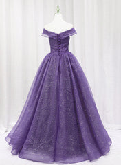 Vestido de fiesta largo de tul morado con escote en forma de corazón y vestido formal
