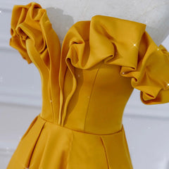 Beautiful Satin Dark Yellow Off Shoulder Party Dress