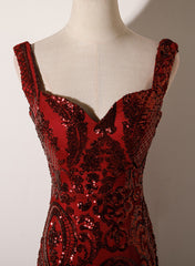 Wine Red Straps Sweetheart Mermaid Long Party Dress
