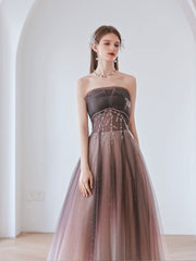 Charming Gradient A-line Pink Beaded Long Evening Gown