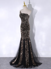 Black Mermaid Sequins Long Prom Dress