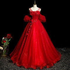 Vestido de fiesta de tul rojo con hombros descubiertos para quinceañeras