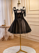 Lovely Black and Champagne Short Tulle Party Dress