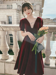 Vestido de fiesta de terciopelo rojo vino para regreso a casa
