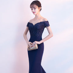 Beautiful Navy Blue Mermaid Lace Long Party Dress