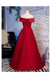 Red Off Shoulder Satin A-line Sweetheart Long Prom Dress