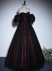 A-line Black and Red Lace Sweetheart Evening Dress