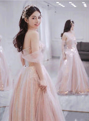 Light Pink and Sequins Sweetheart Long Formal Dress