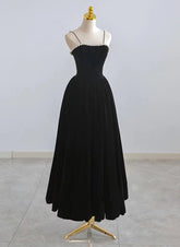 Black Velvet Straps Tea Length Party Dress