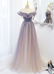 Light Purple Shiny Tulle Gradient A-line Sweetheart Prom Dress