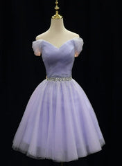 Lindos vestidos de fiesta de tul con cuentas en color morado claro