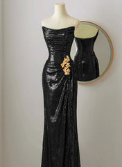 Black Scoop Sequins Floor Length Prom Dress