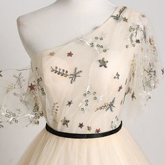 A-line Champagne One Shoulder Prom Dress
