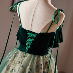 Vestido de fiesta corto de corte A verde con encaje