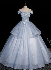 Light Blue Ball Gown Tulle with Lace Formal Dress