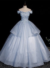 Light Blue Ball Gown Tulle with Lace Formal Dress