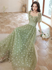 Vestido largo formal de tul verde claro 2022