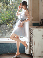 A-line Lovely Pink and Blue Short Tulle Party Dress