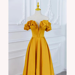 Beautiful Satin Dark Yellow Off Shoulder Party Dress