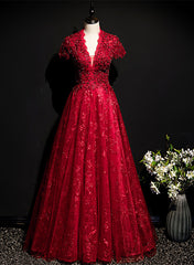 Vestido de fiesta largo con espalda abierta y encaje rojo vino