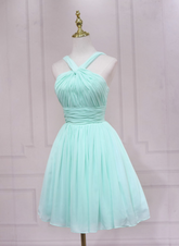 Vestido corto de gasa verde menta para fiesta de boda