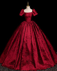 Vestido de noche largo de manga corta de satén rojo vino