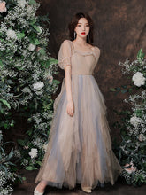 Cute Short Sleeves Layers Tulle Long Party Dress