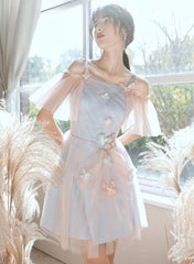 A-line Lovely Pink and Blue Short Tulle Party Dress