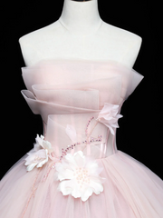 Lindo vestido de fiesta rosa de tul con flores para dulces 16