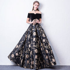 Off Shoulder Black Floral Floor Length Party Dress