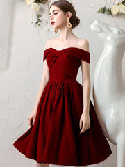 Wine Red Off Shoulder Velvet Homecoming Dresses