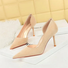 Office Suede Pumps Side Hollow High Heel Shoes Wedding Party Red Green Shallow Mouth Pointed Toe Stiletto