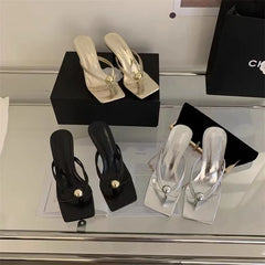 Pearl Thong Sandals Outer Wear Elegant High Heels Stiletto Sandals