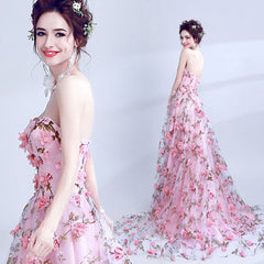 PinK Floral Sweetheart A-line Long Party Dress Formal Dress