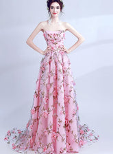 PinK Floral Sweetheart A-line Long Party Dress Formal Dress