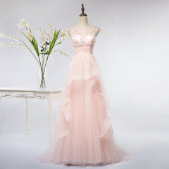 Pink Elegant Tulle A-line Floor Length Wedding Party Dresses