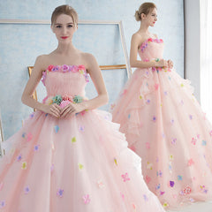 Vestido de fiesta de quinceañera con organza y flores rosas