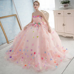 Vestido de fiesta de quinceañera con organza y flores rosas