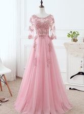 Pink Tulle Elegant Party Dress with Lace