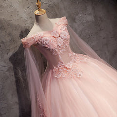 Vestido de fiesta largo de tul rosa con apliques de encaje para dulces 16