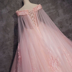 Vestido de fiesta largo de tul rosa con apliques de encaje para dulces 16