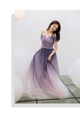 Purple Gradient Beaded Tulle Long Chich Party Dress
